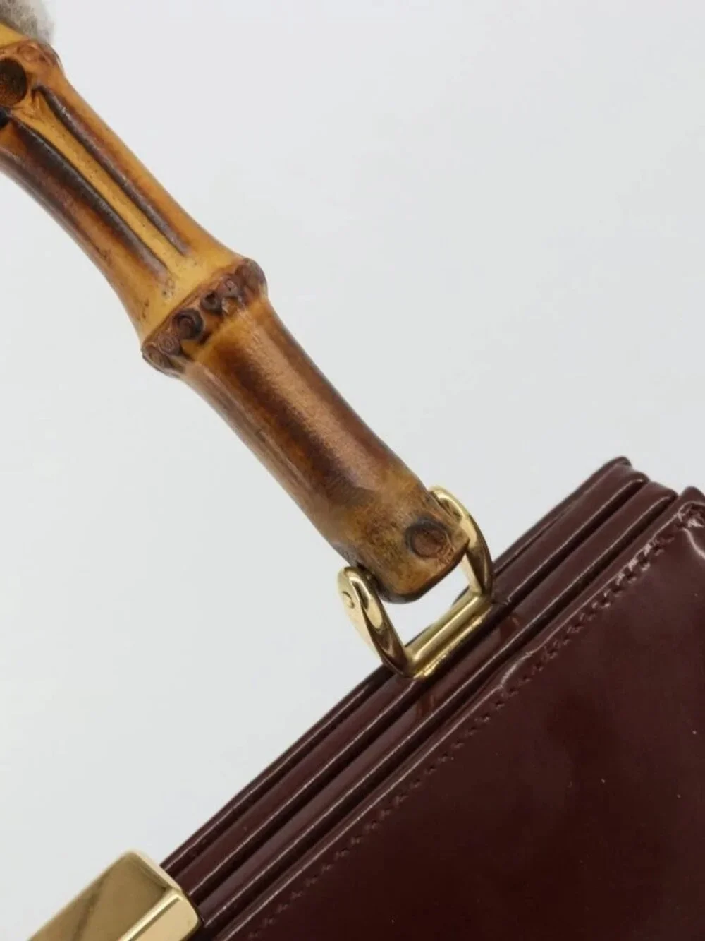 GUCCI Bamboo Hand Bag Patent leather Brown Gold 000 781 0295 Auth 175307